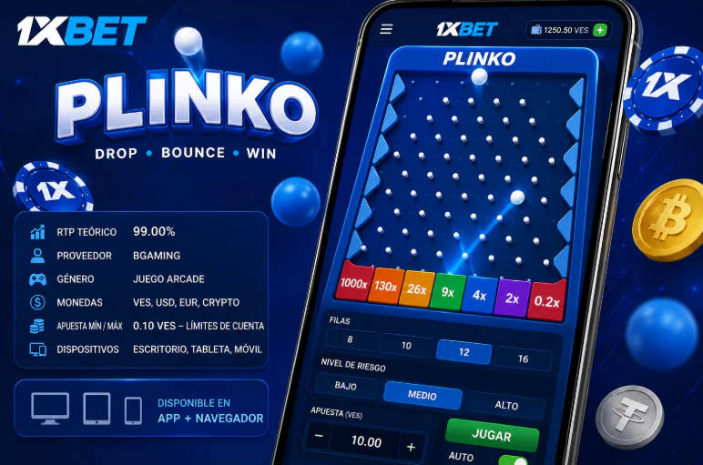 Versión móvil del juego instantáneo Plinko en 1xBet Venezuela - 1xbet-app-ve.com