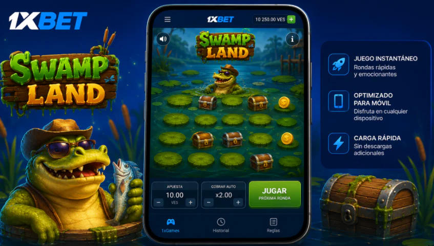 Versión móvil del juego instantáneo Swamp Land en 1xBet Venezuela - 1xbet-app-ve.com