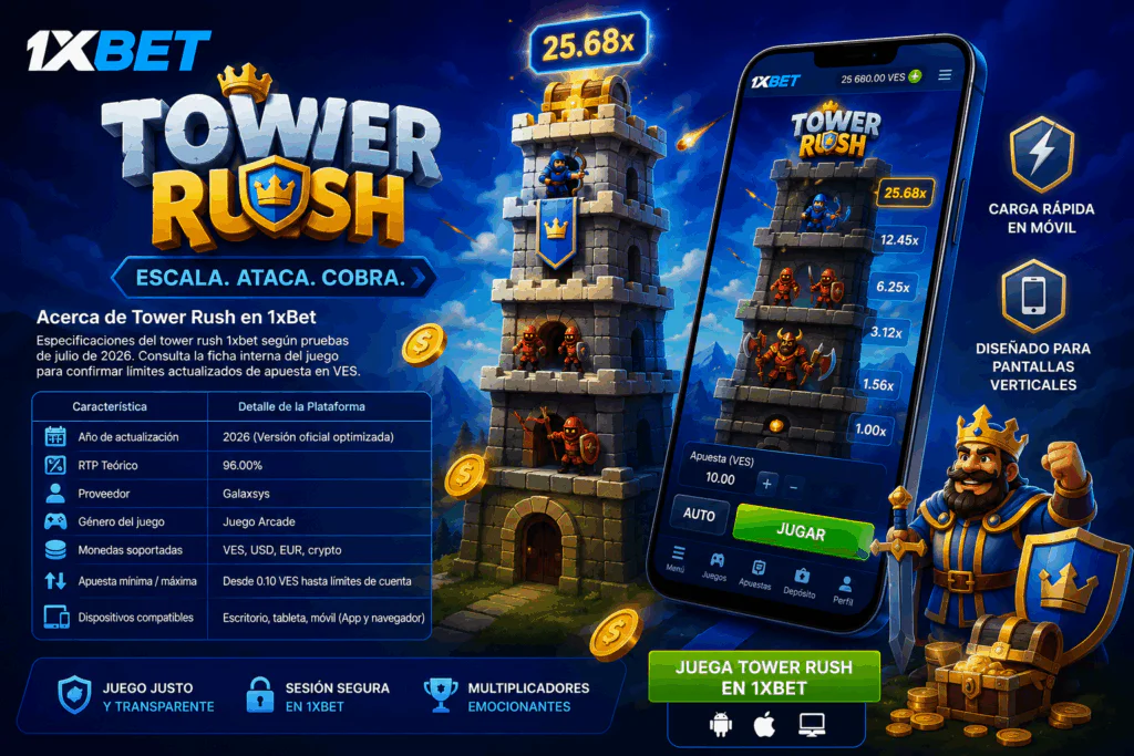 Versión móvil del juego instantáneo Tower Rush en 1xBet Venezuela - 1xbet-app-ve.com